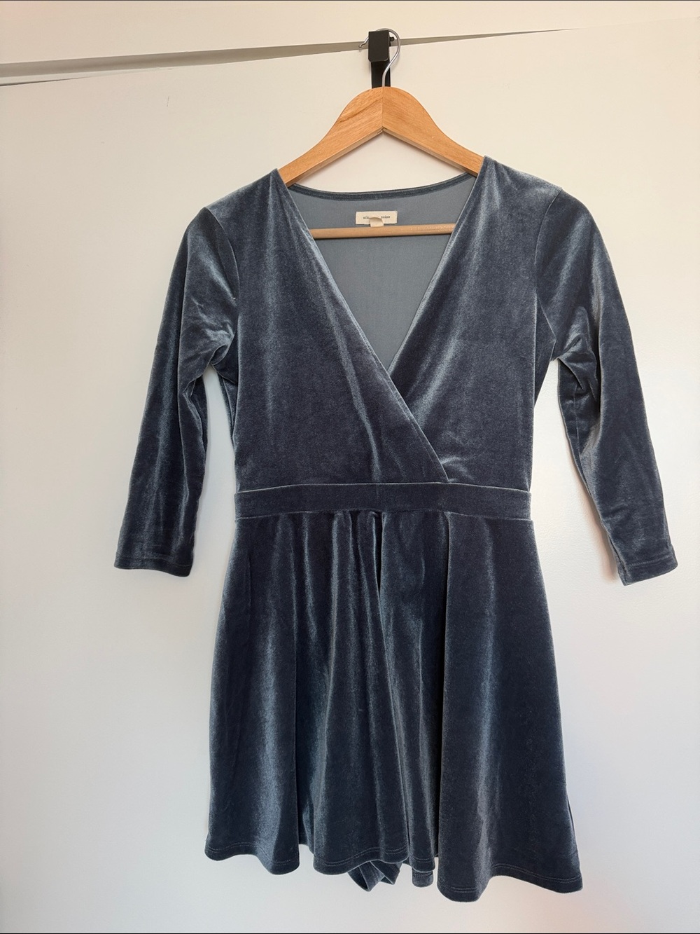 silence + noise Velvet Wrap Dress in Gray-Blue